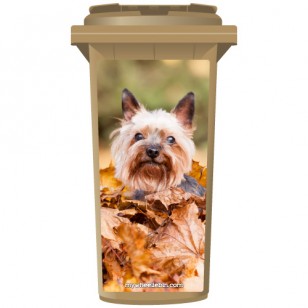 Yorkie Dog In The Leaves Wheelie Bin Sticker Panel